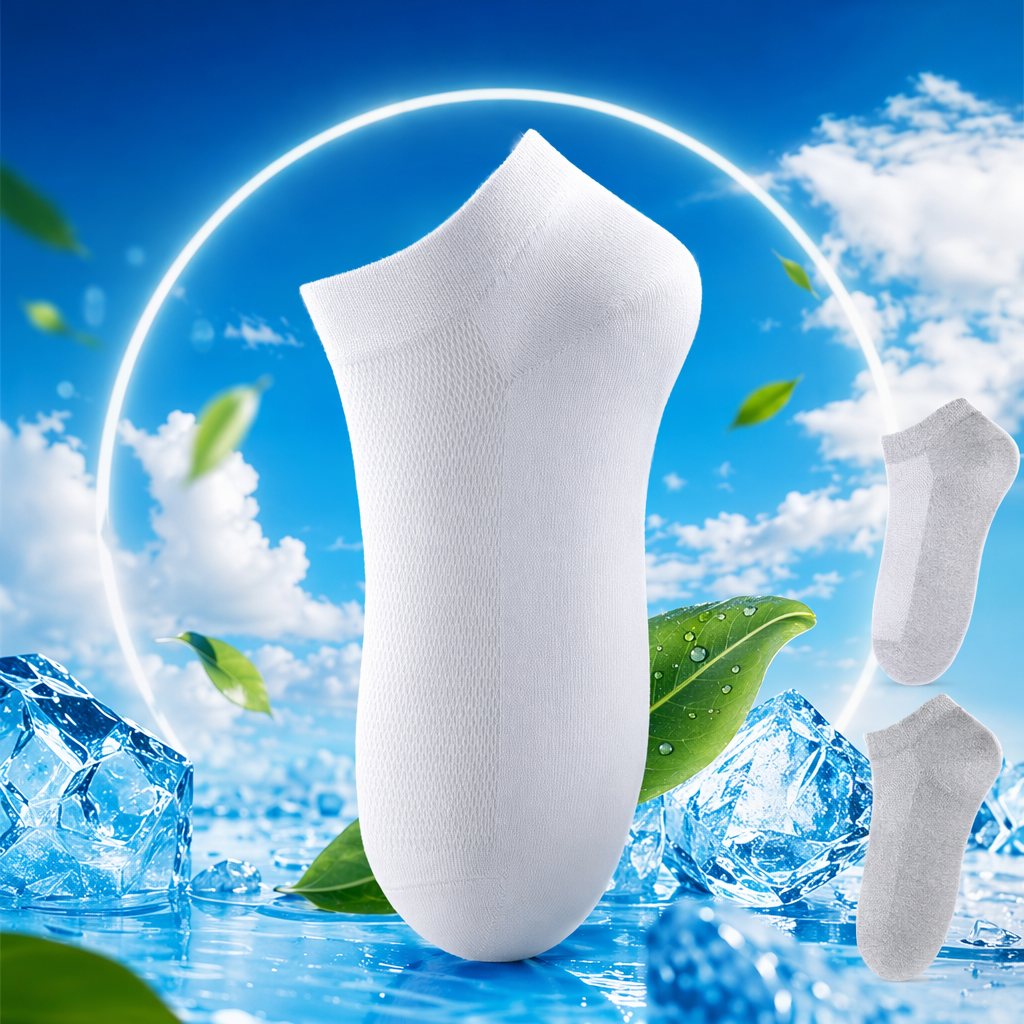 白色网眼透气夏薄款短筒袜细节图