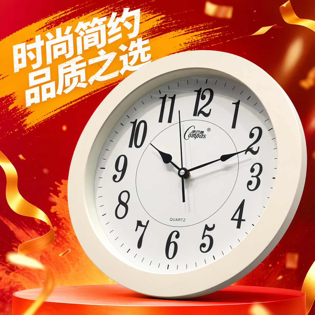 白色圆形挂钟细节图