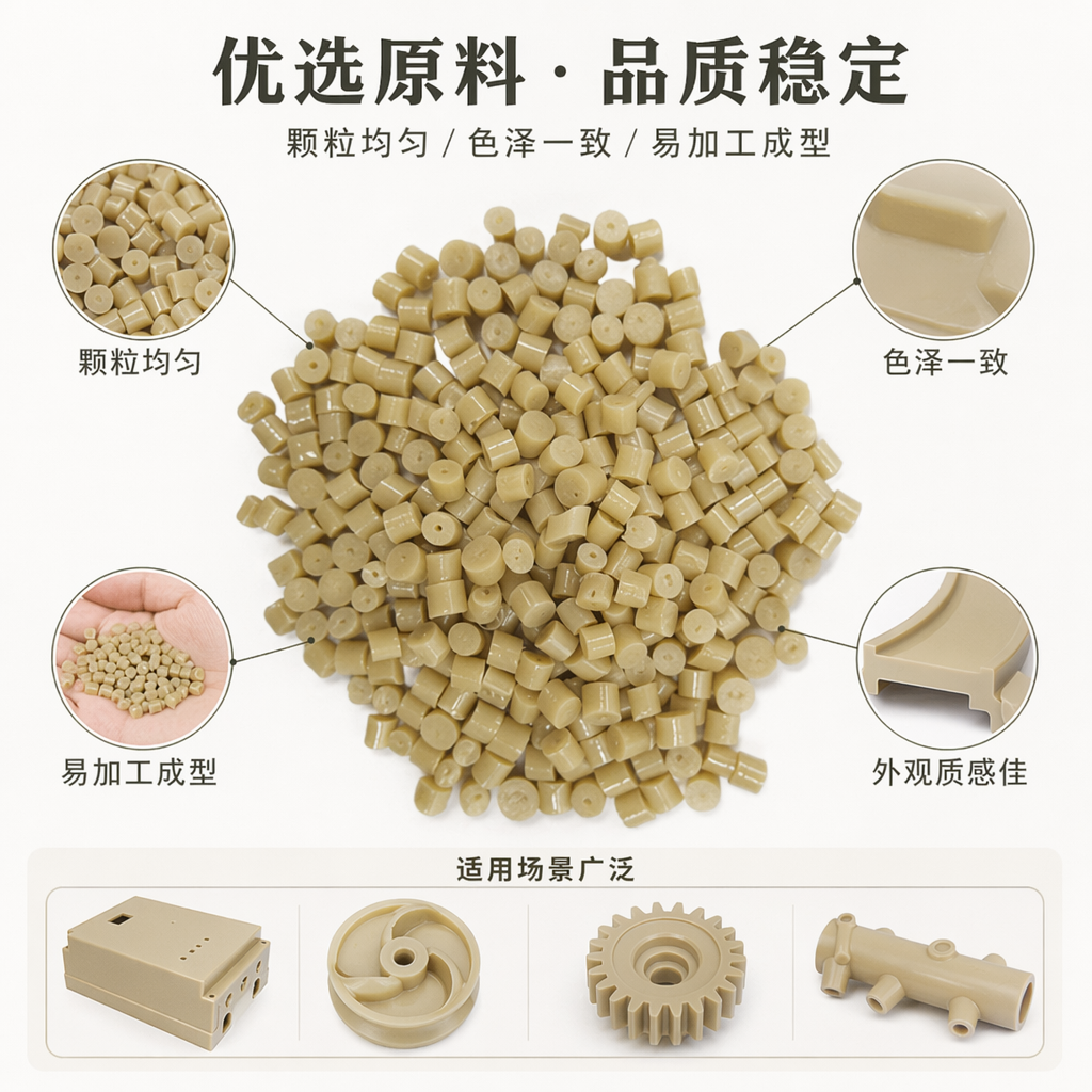 Light yellow granular plastic particles are made of general engineering plastic raw materials such as PP and PE