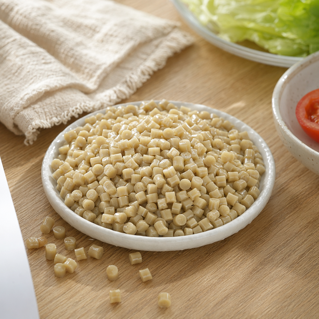 Light yellow granular plastic particles are made of general engineering plastic raw materials such as PP and PE details Picture