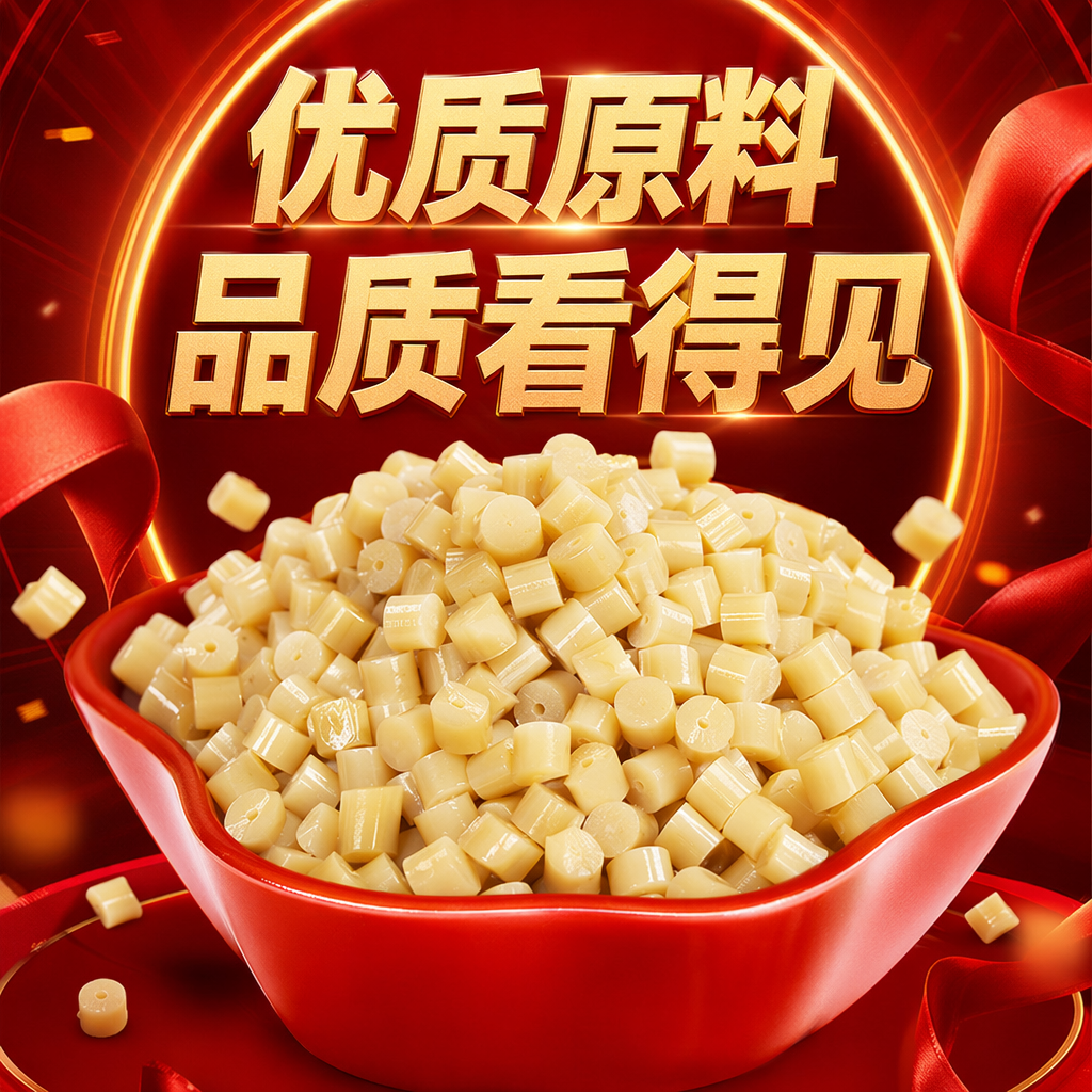 Light yellow granular plastic particles are made of general engineering plastic raw materials such as PP and PE Specification image