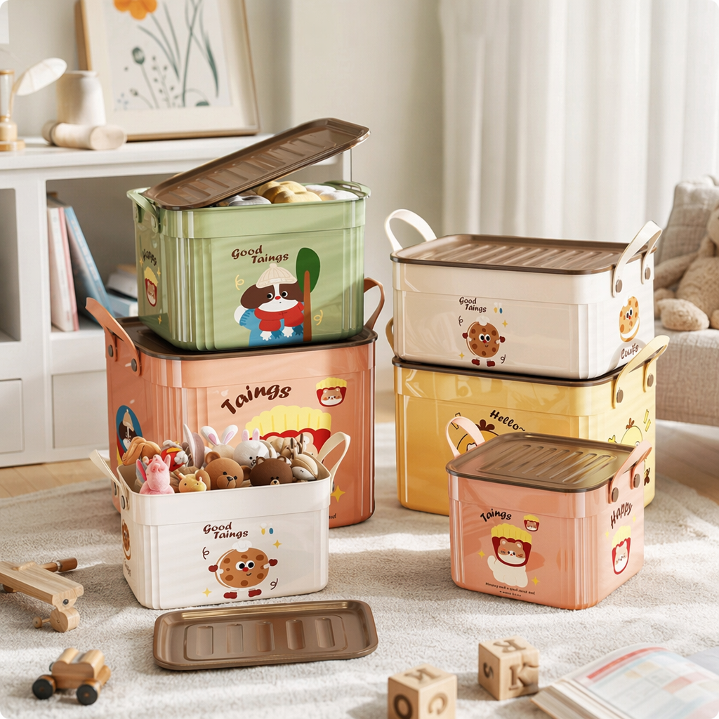 Colorful cartoon storage box, children's desktop organizing box, multi-functional storage box, stackable details Picture