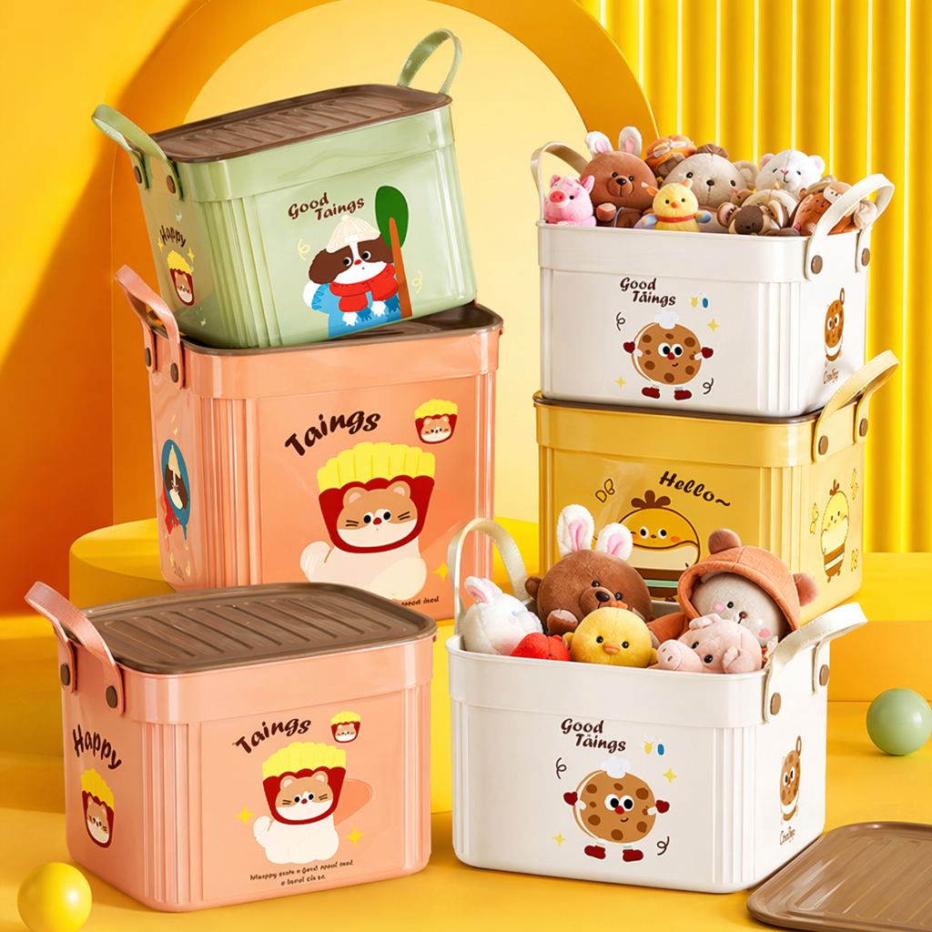 Colorful cartoon storage box, children's desktop organizing box, multi-functional storage box, stackable Specification image