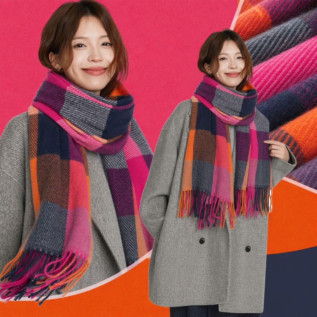 Colorful checkered scarf for women, thickened cashmere blend, suitable for all seasons, light and soft Specification image
