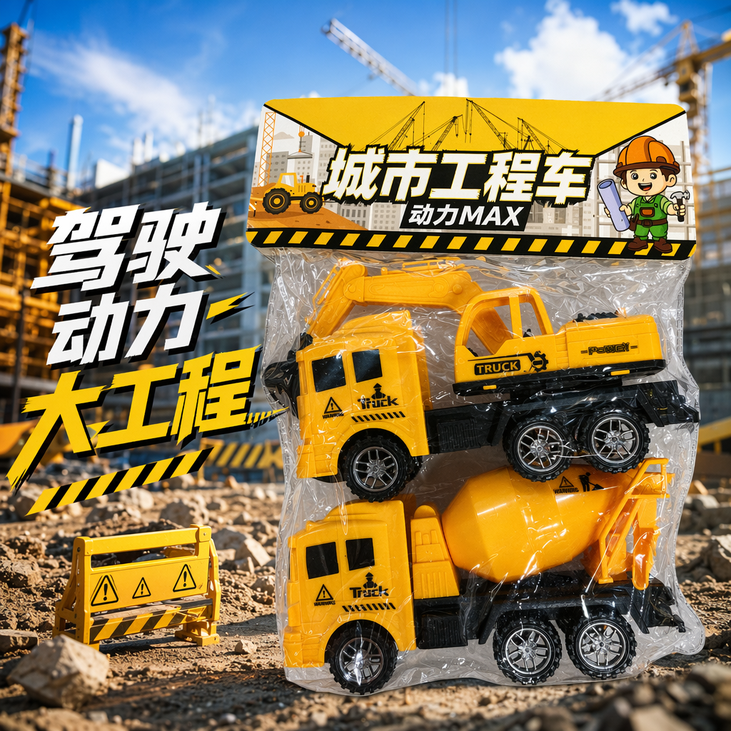 Yellow engineering vehicle toy set: Excavator and cement mixer truck, educational toys for children and boys Specification image