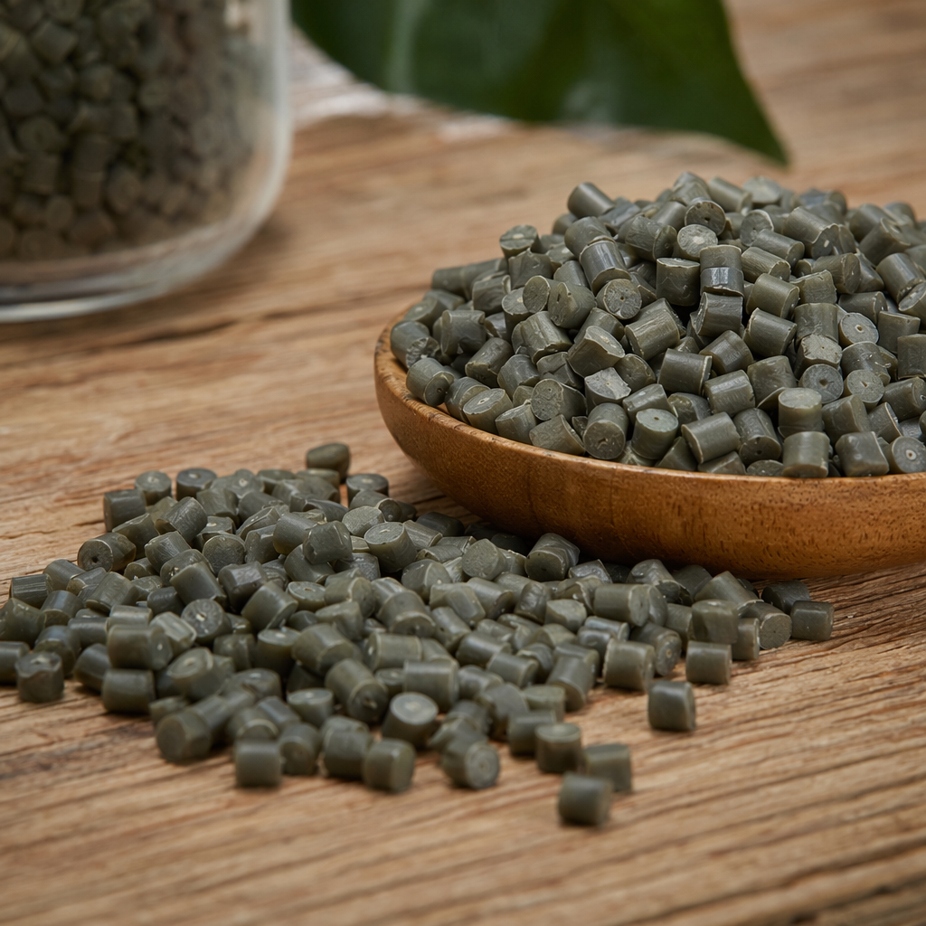 Grayish-green granular plastic particles, industrial-grade PP PE raw material, general-purpose plastic particles details Picture