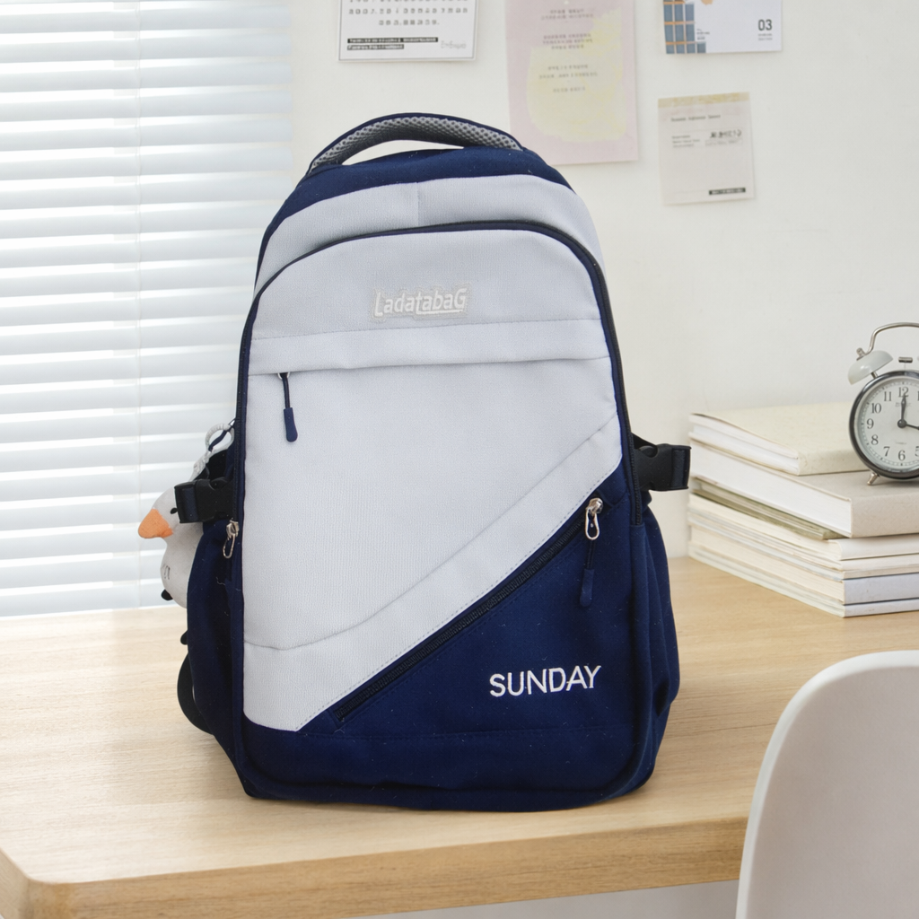 This blue and white color-matched fashionable casual backpack is suitable for both men and women, lightweight and has a large capacity details Picture