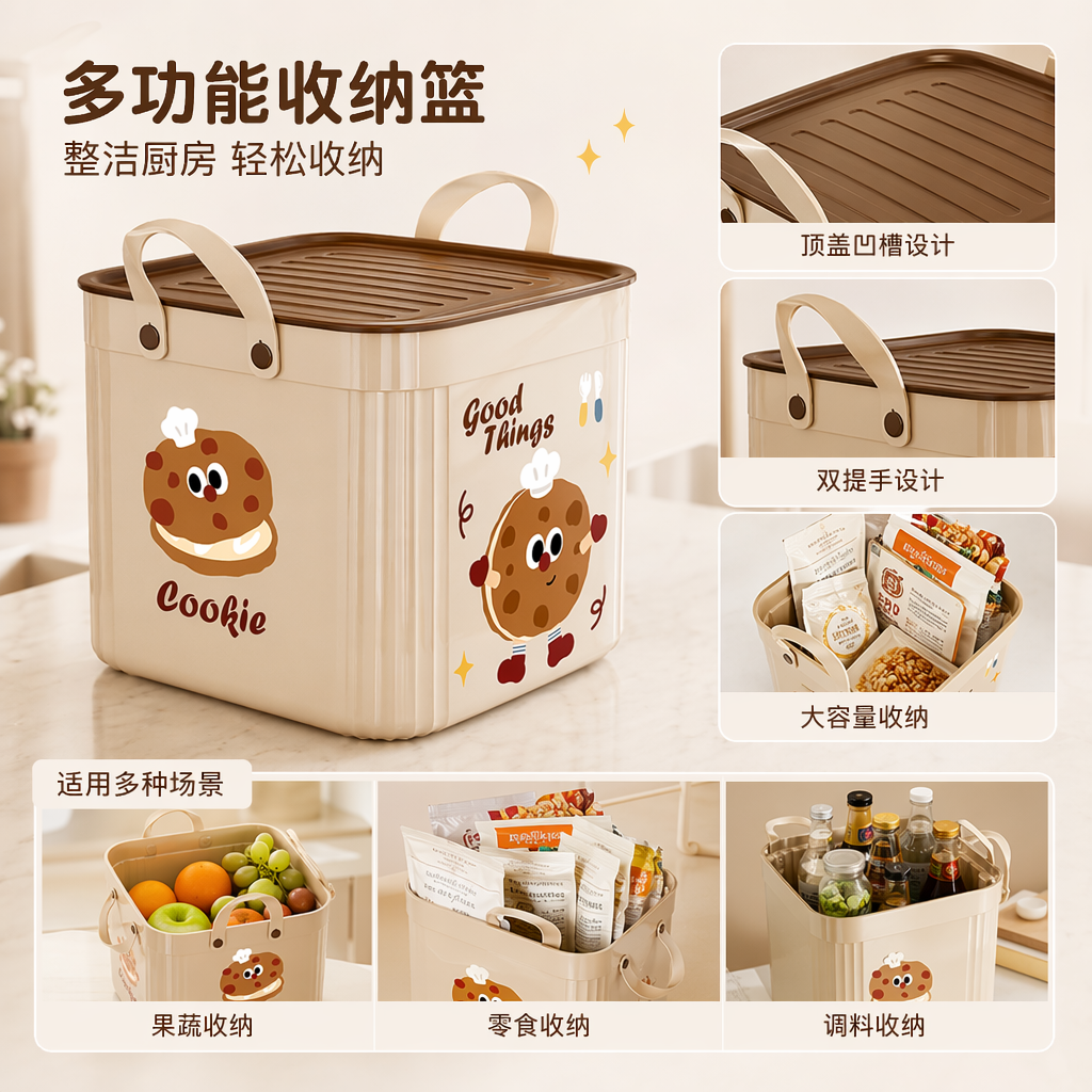 Cream-colored square covered storage box, PP thickened dust-proof desktop, suitable for bedrooms