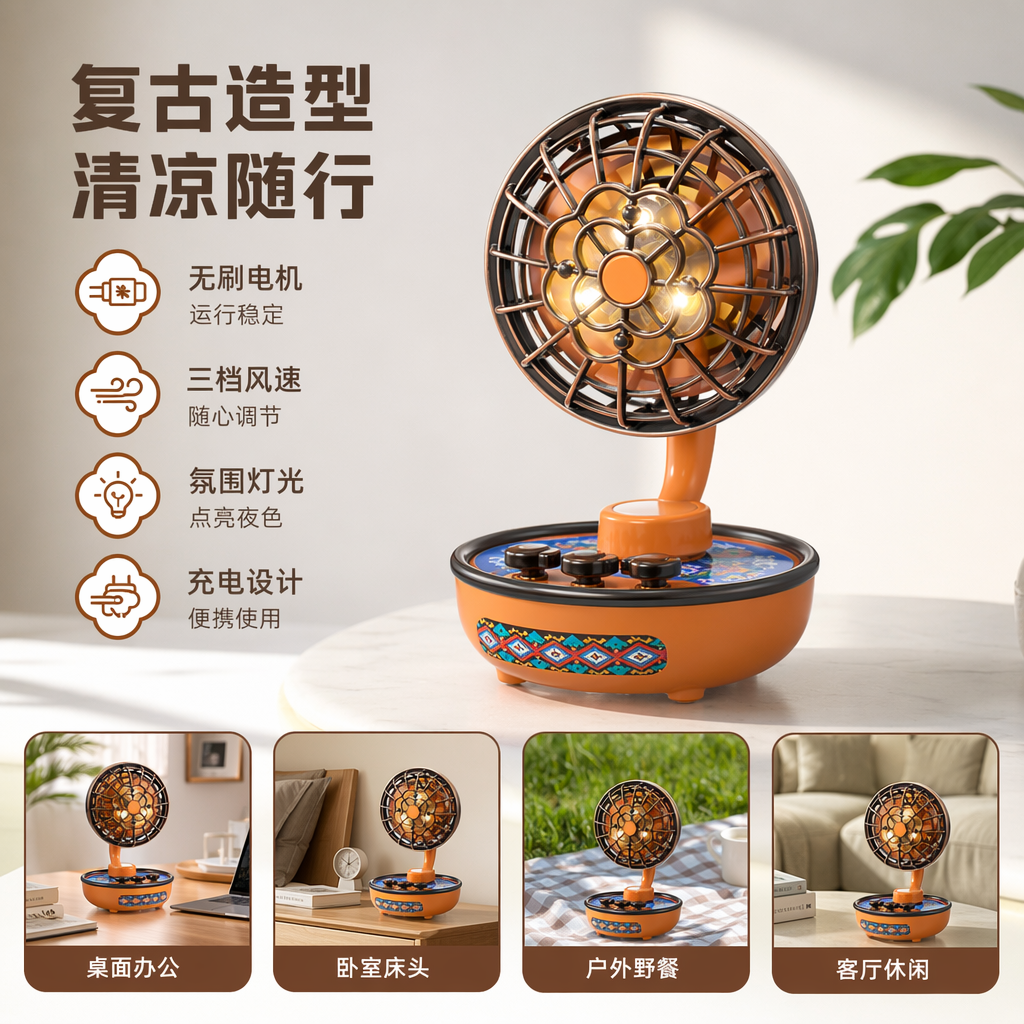 Southeast Asian retro style brown packaging box fan full image