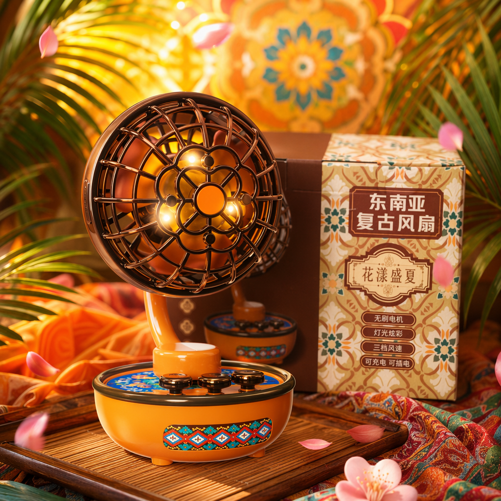 Southeast Asian retro style brown packaging box fan Specification image