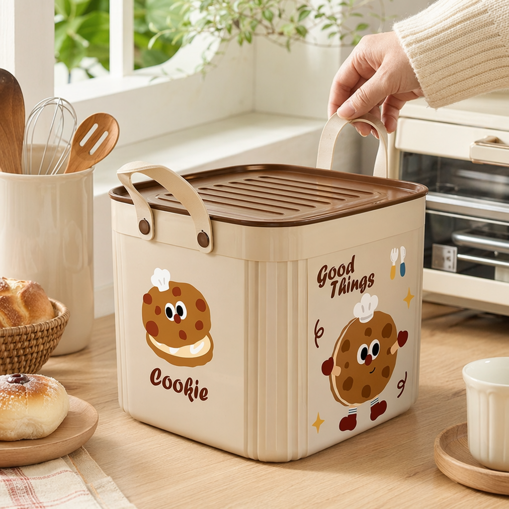 A cream-colored square covered storage box for home organization and storage in a simple style details Picture