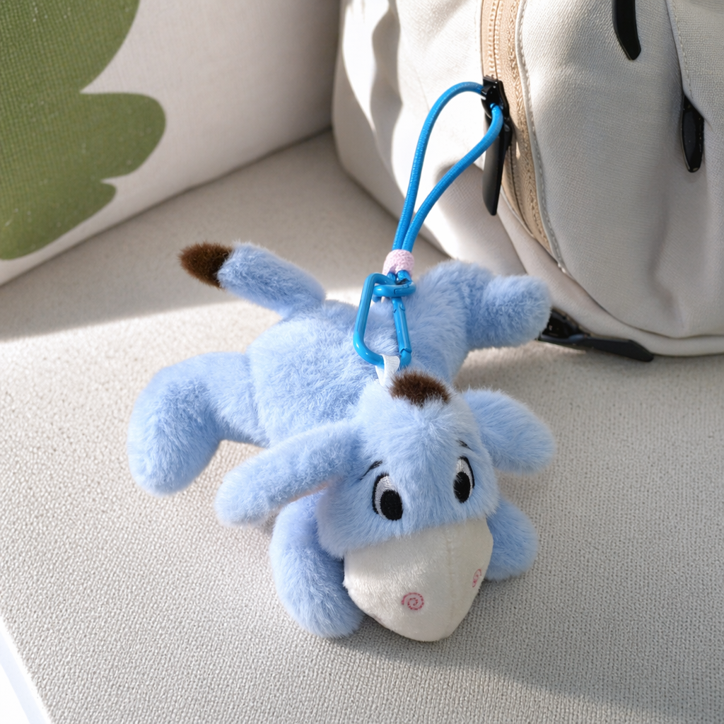 Blue plush donkey pendant, cute and fun car backpack keychain decoration details Picture