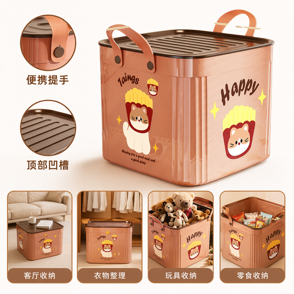 Pink square covered storage box for home organization and storage in a simple style