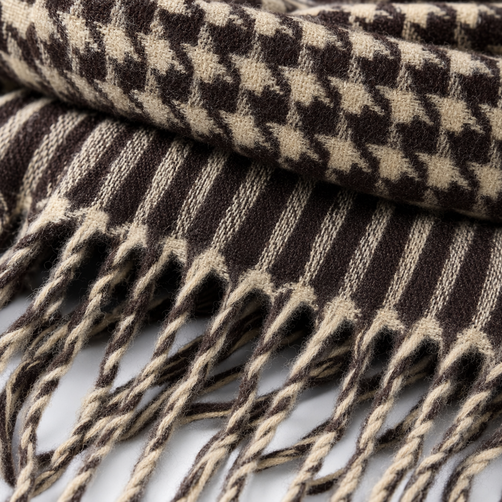 The brown and beige checkered cashmere blended scarf is light, soft and suitable for all seasons Application Scenario