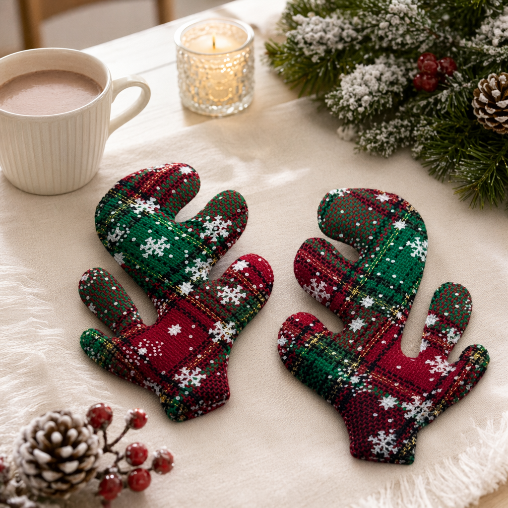 Red and green checkered snowflake antler decoration details Picture