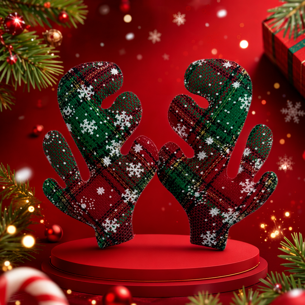 Red and green checkered snowflake antler decoration Specification image
