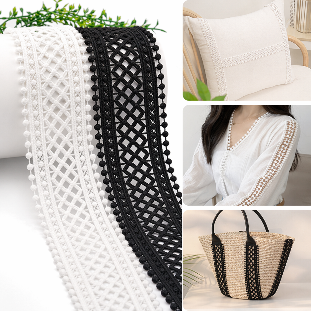 White and black lace trim ribbons for DIY clothing accessories, sewing and decoration White and black lace trim ribbons for DIY clothing accessories, sewing and decoration