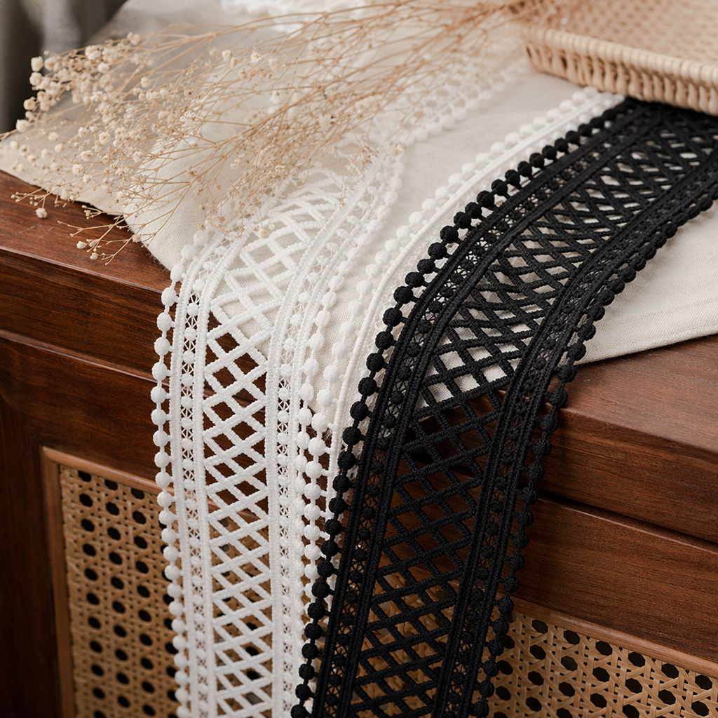 White and black lace trim ribbons for DIY clothing accessories, sewing and decoration details Picture