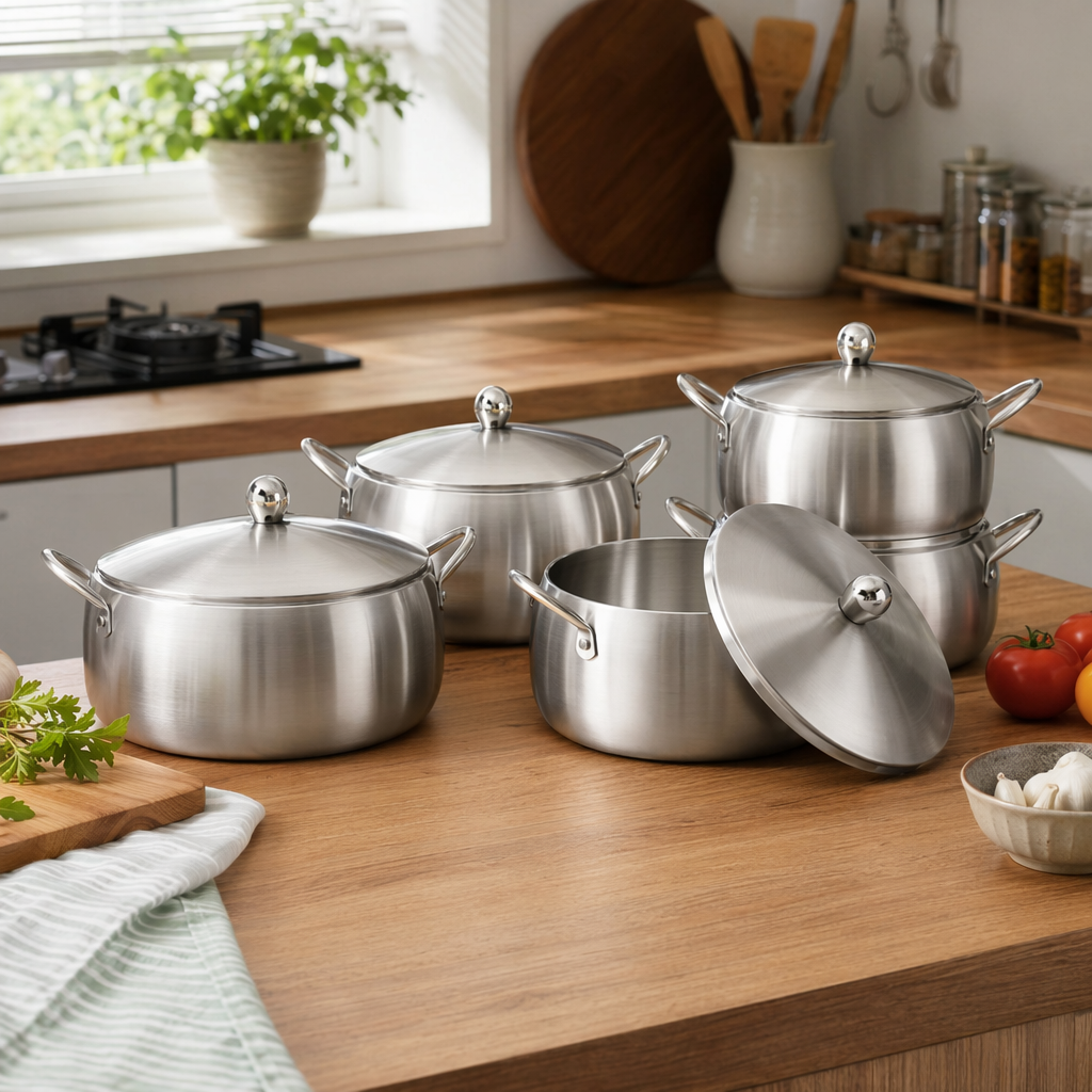 Silver aluminum cookware set, 304 stainless steel composite bottom wok, soup pot and frying pot three-piece set details Picture