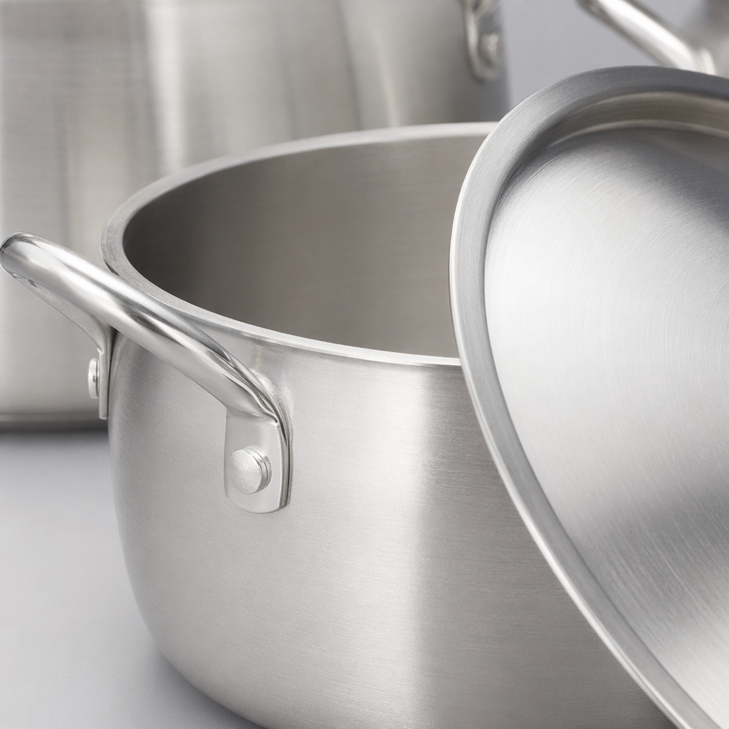 Silver aluminum cookware set, 304 stainless steel composite bottom wok, soup pot and frying pot three-piece set Application Scenario