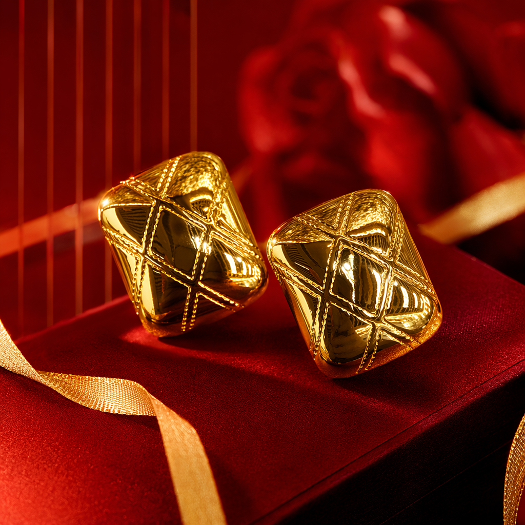 A pair of simple, fashionable and versatile golden stud earrings for women Specification image