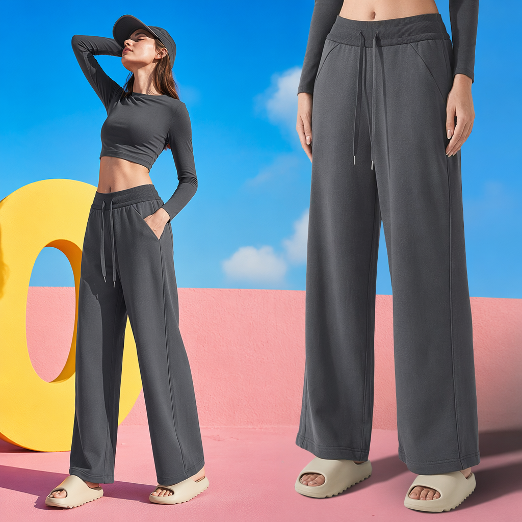 Grey loose sportswear pants are versatile for both men and women, with a good drape that makes them look slimmer Specification image