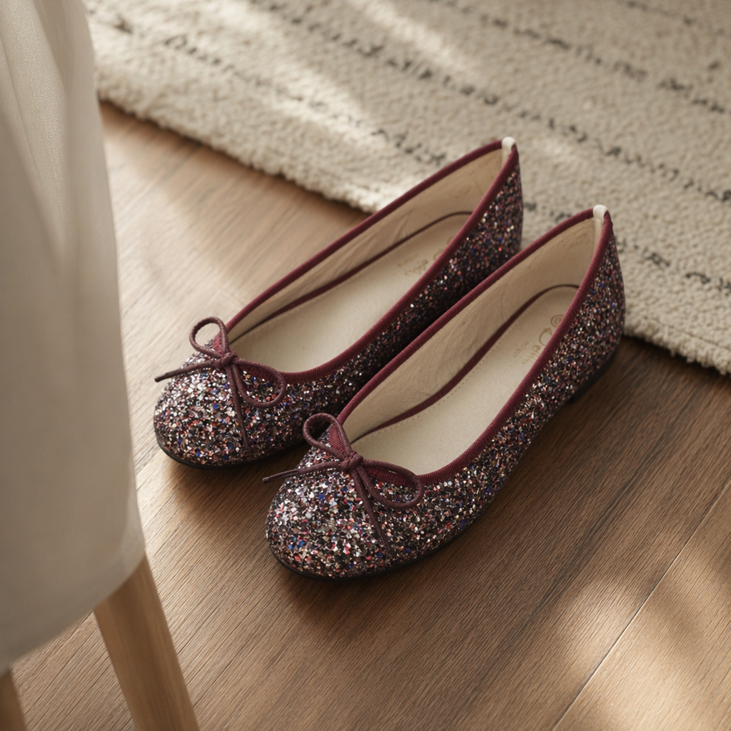 Red sequined ballet flats for women, soft soles, anti-slip, comfortable and versatile details Picture