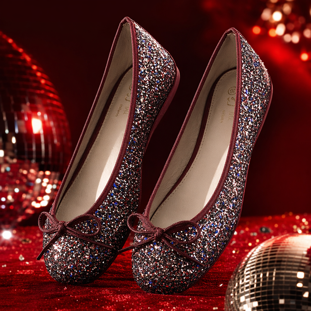 Red sequined ballet flats for women, soft soles, anti-slip, comfortable and versatile Specification image