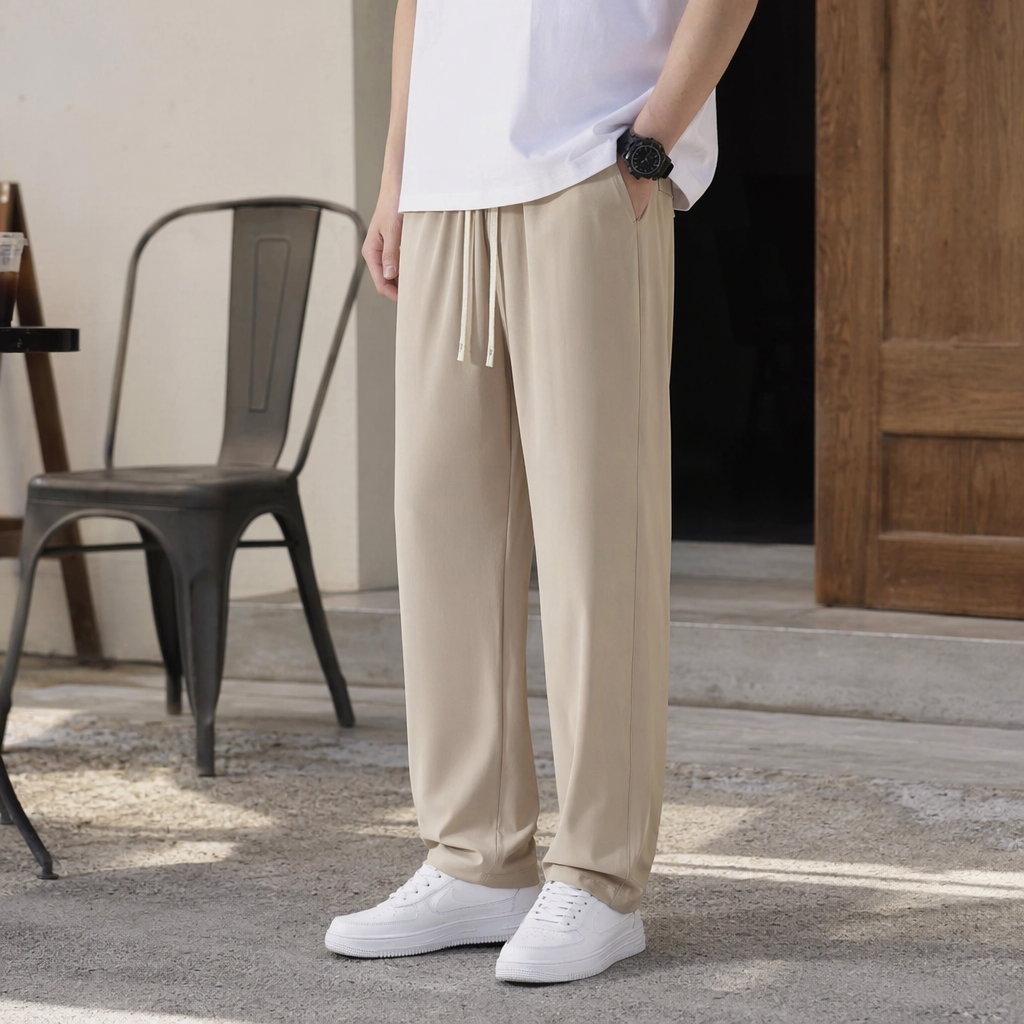 Beige casual pants are versatile loose straight-leg pants for both men and women details Picture