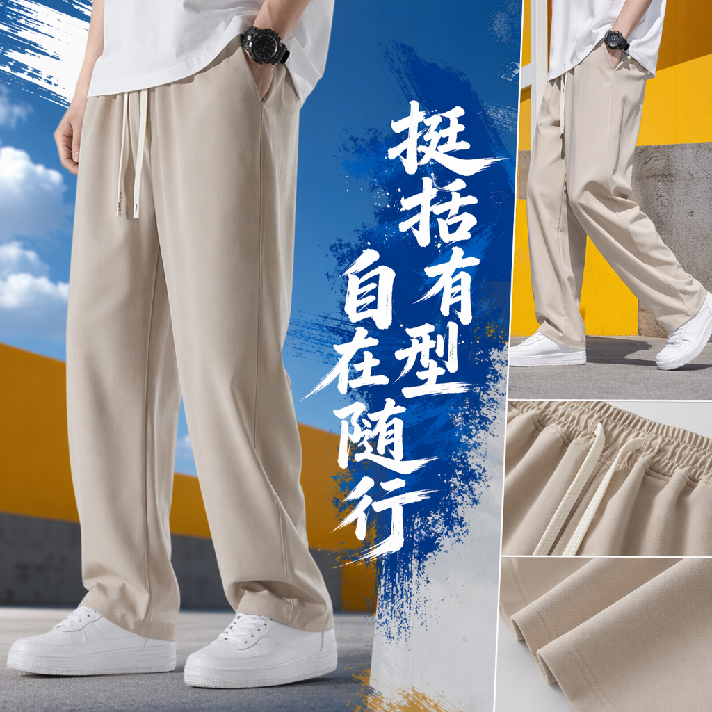 Beige casual pants are versatile loose straight-leg pants for both men and women Specification image