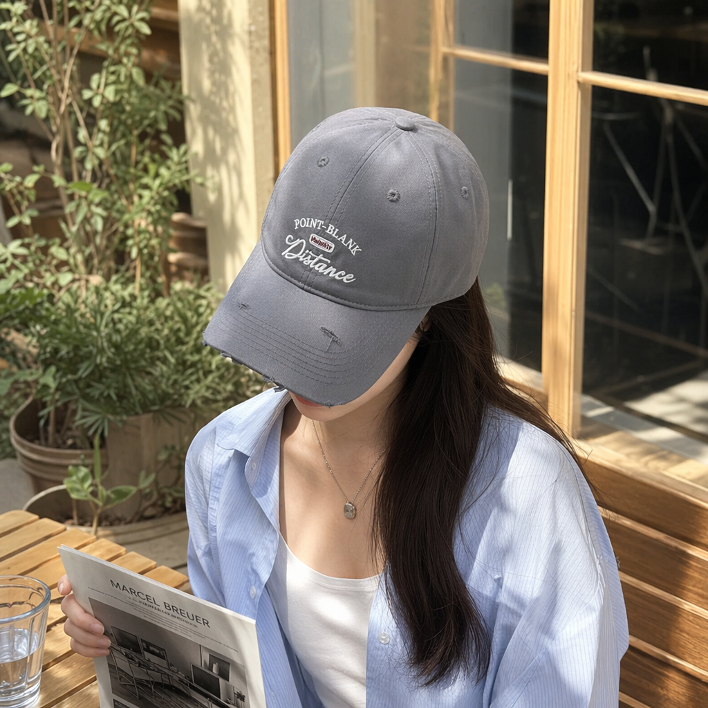 Grey perforated baseball cap, unisex, casual and versatile, adjustable soft top cap details Picture