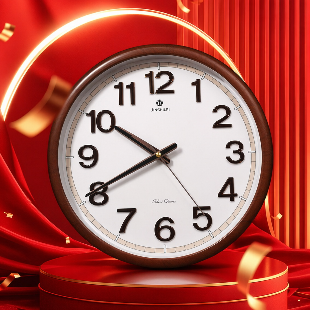 Brown-framed wall clock, simple and modern wall-mounted clock for living room and bedroom, silent design Specification image