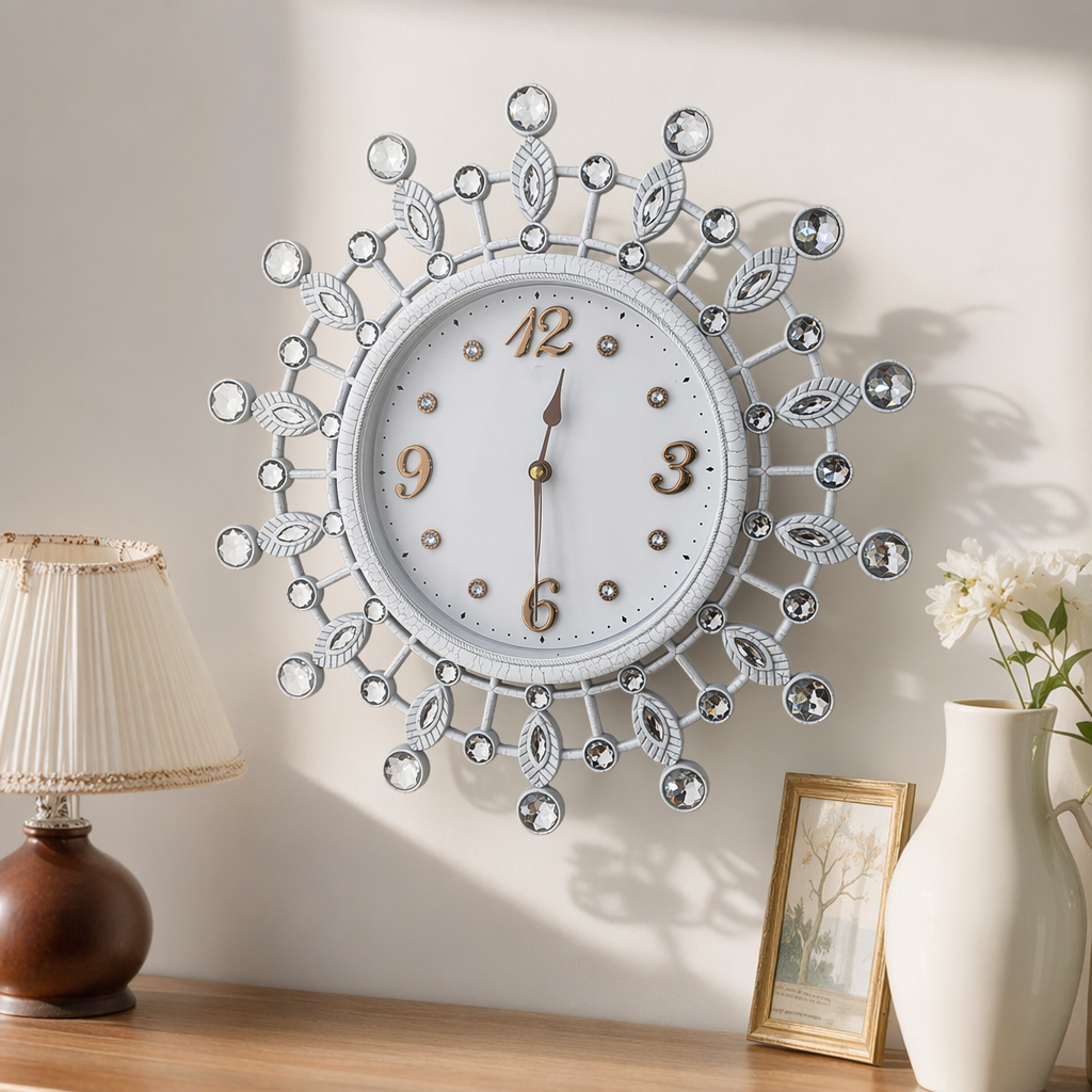 A simple and fashionable wall-mounted clock for the living room and bedroom, decorated with white diamonds details Picture