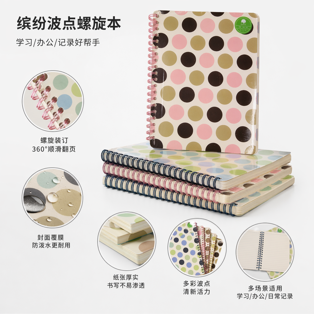 Colorful polka dot spiral notebook A5 thickened inner page student office notepad