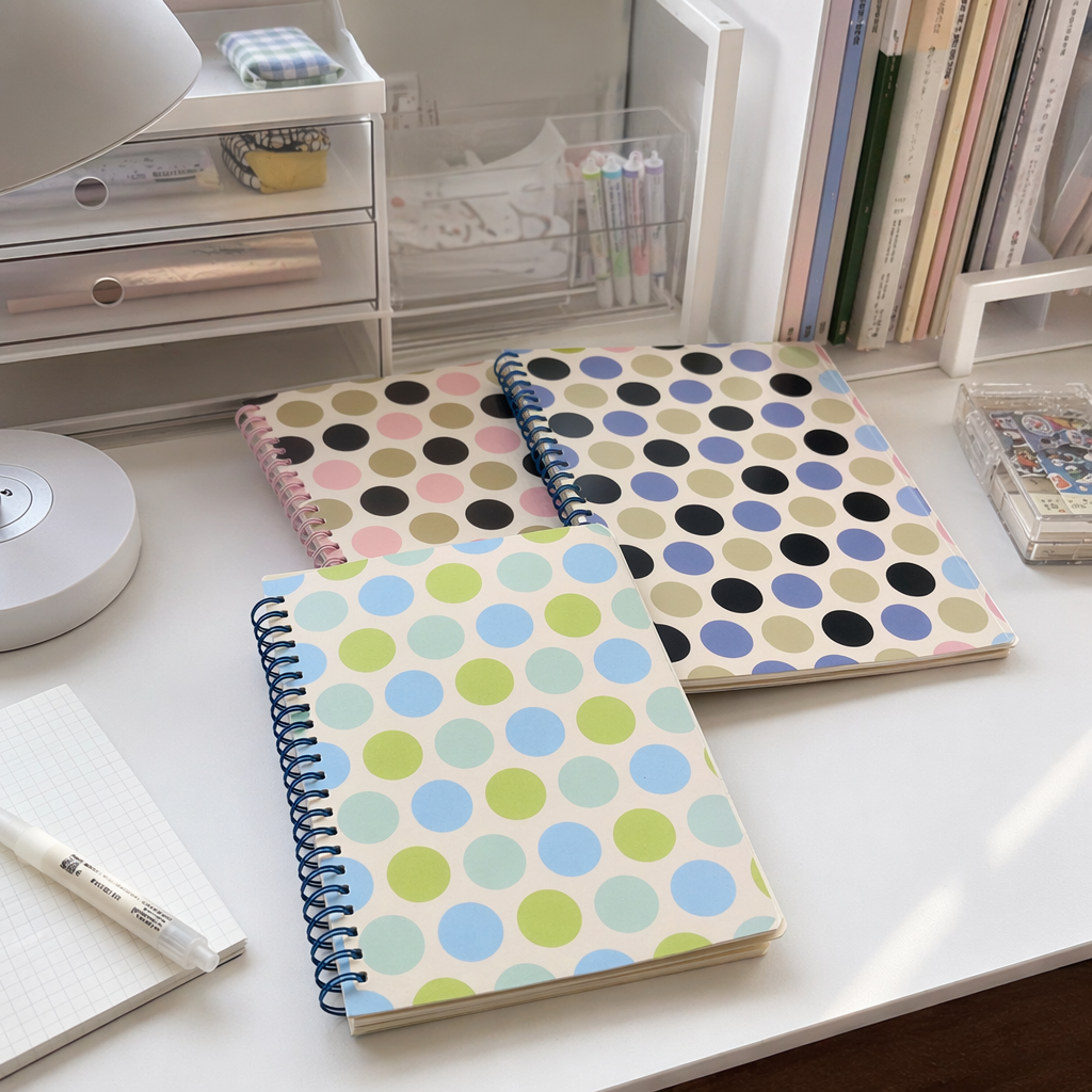 Colorful polka dot spiral notebook A5 thickened inner page student office notepad details Picture