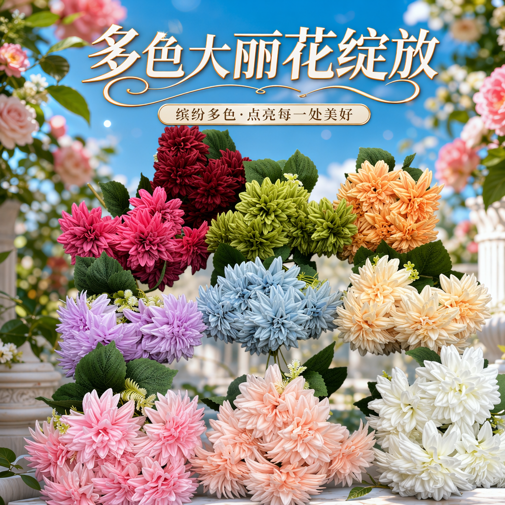 Colorful artificial chrysanthemum bouquets and artificial flower decorations for home living room dining tables Specification image