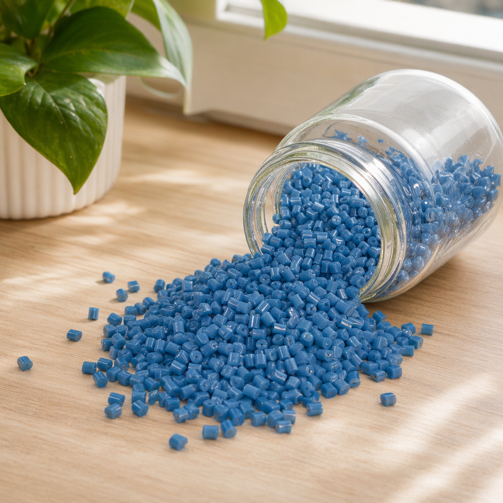 Blue plastic pellets are industrial-grade PPPE raw materials specifically designed for injection molding, blown film and granulation details Picture