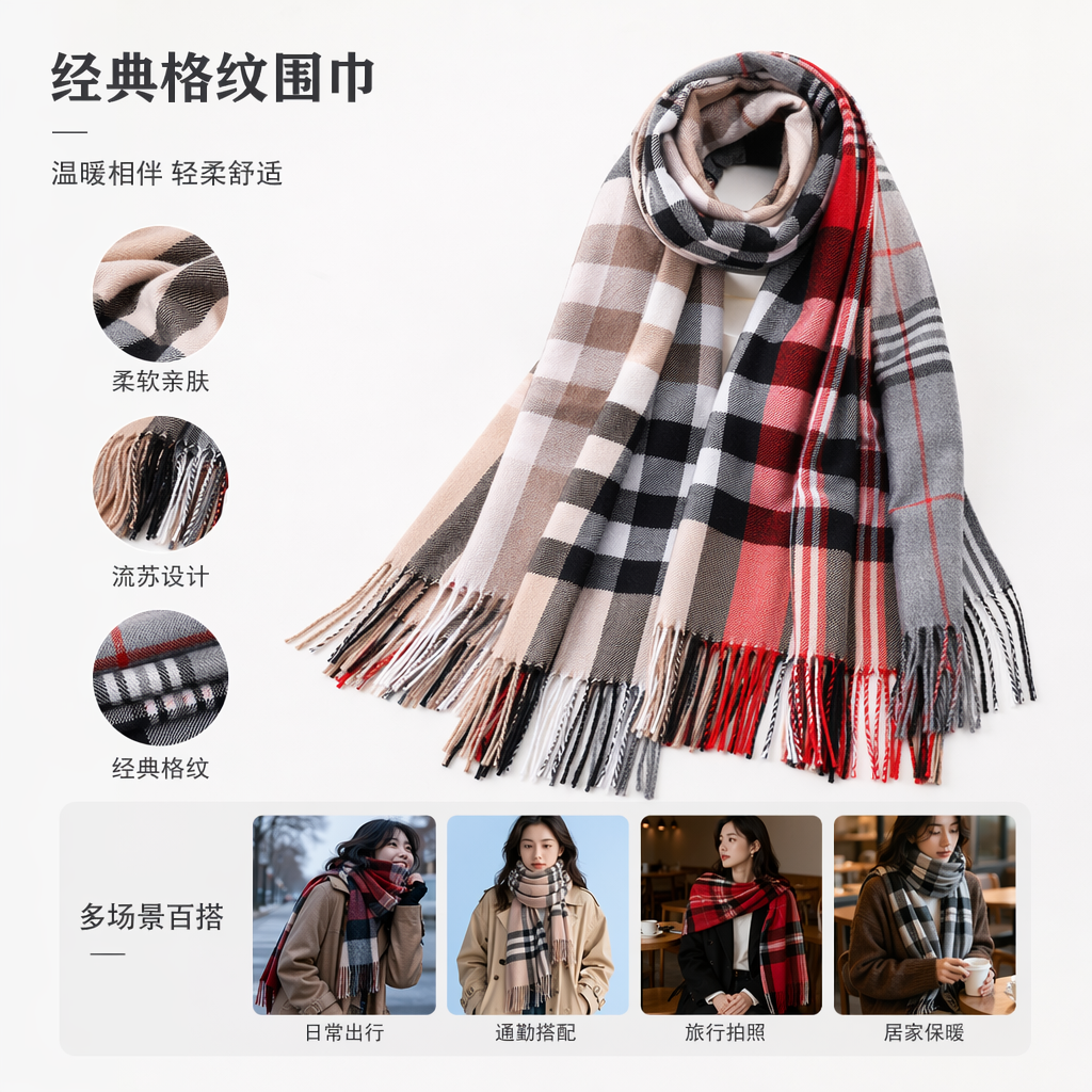 格子围巾纯棉保暖秋冬男女通用时尚百搭