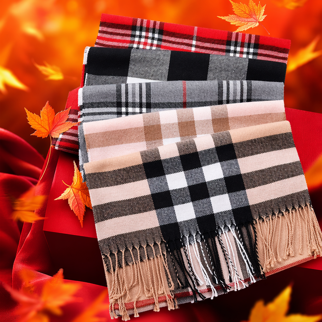 The checkered scarf made of pure cotton is warm and suitable for both men and women in autumn and winter. It is fashionable and versatile Specification image