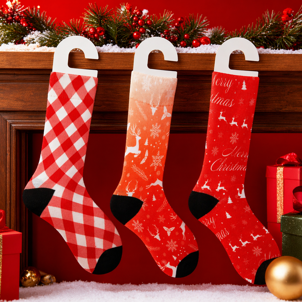 Red and white checkered pure cotton mid-calf socks for both men and women, comfortable and breathable Specification image