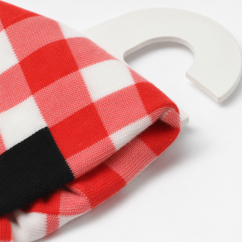 Red and white checkered pure cotton mid-calf socks for both men and women, comfortable and breathable Application Scenario