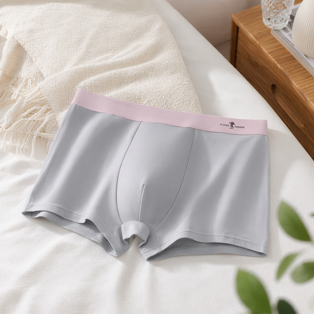 Light grey boxer shorts, men's pure cotton comfortable and breathable four-corner shorts details Picture