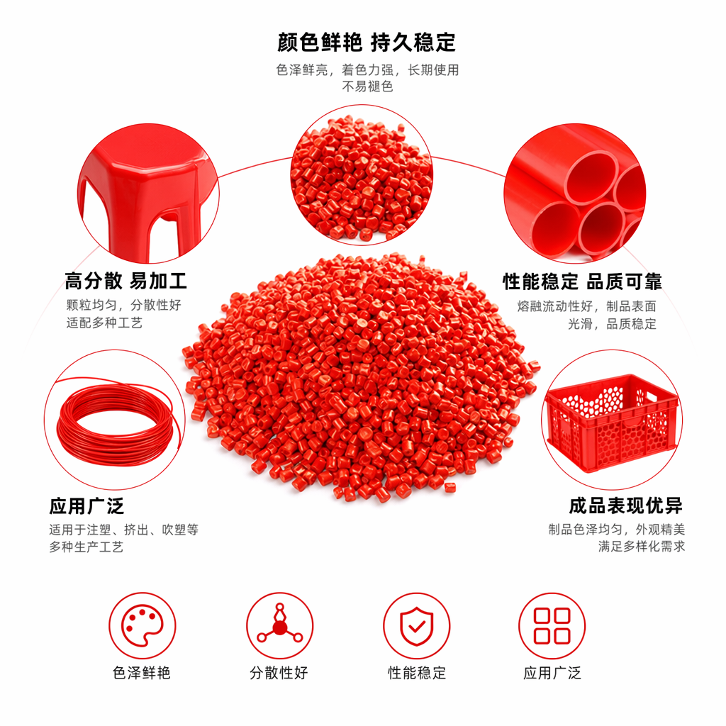 Red granular plastic particles are general engineering plastic raw materials made of PP and PE materials. Customized specifications are available