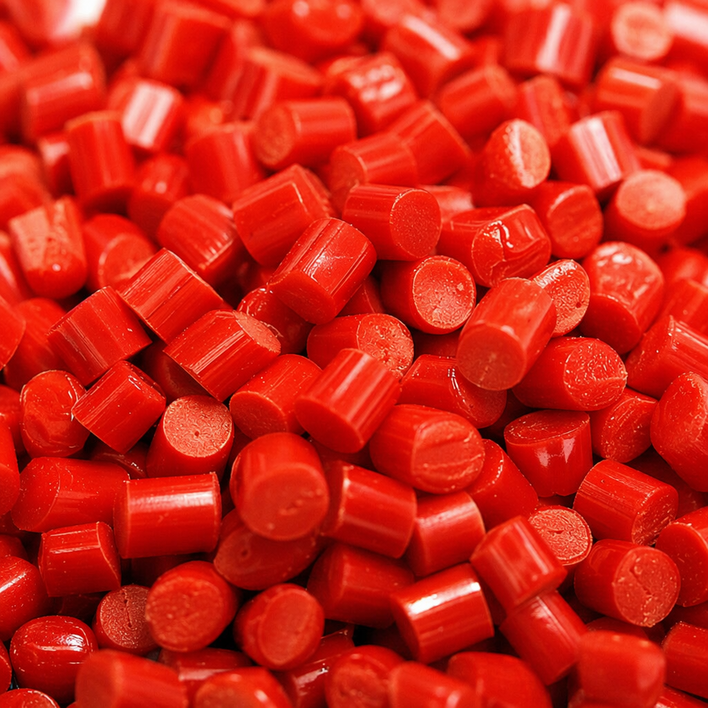 Red granular plastic particles are general engineering plastic raw materials made of PP and PE materials. Customized specifications are available Application Scenario