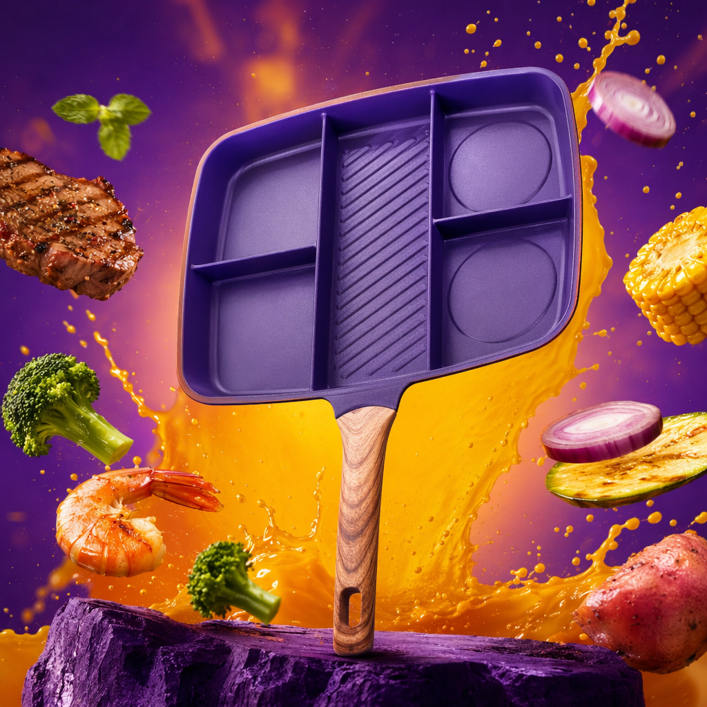 Purple compartmented frying pan, non-stick pan, household multi-functional egg frying and stir-frying pan Specification image