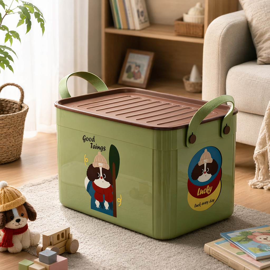 Green rectangular covered storage box for home organization and storage, large-capacity dust-proof storage box details Picture