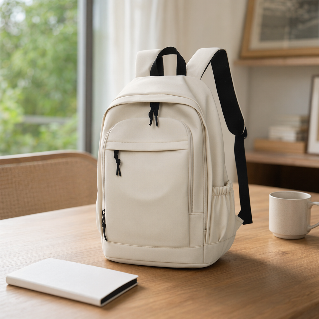 A simple and fashionable off-white backpack, a lightweight and large-capacity student commuting travel backpack details Picture