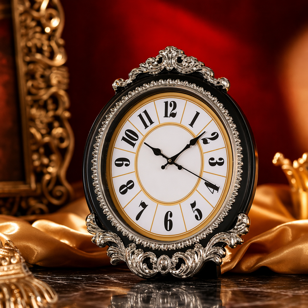 Black-framed silver-decorated wall clock, a simple and modern wall-mounted clock for the living room and bedroom Specification image