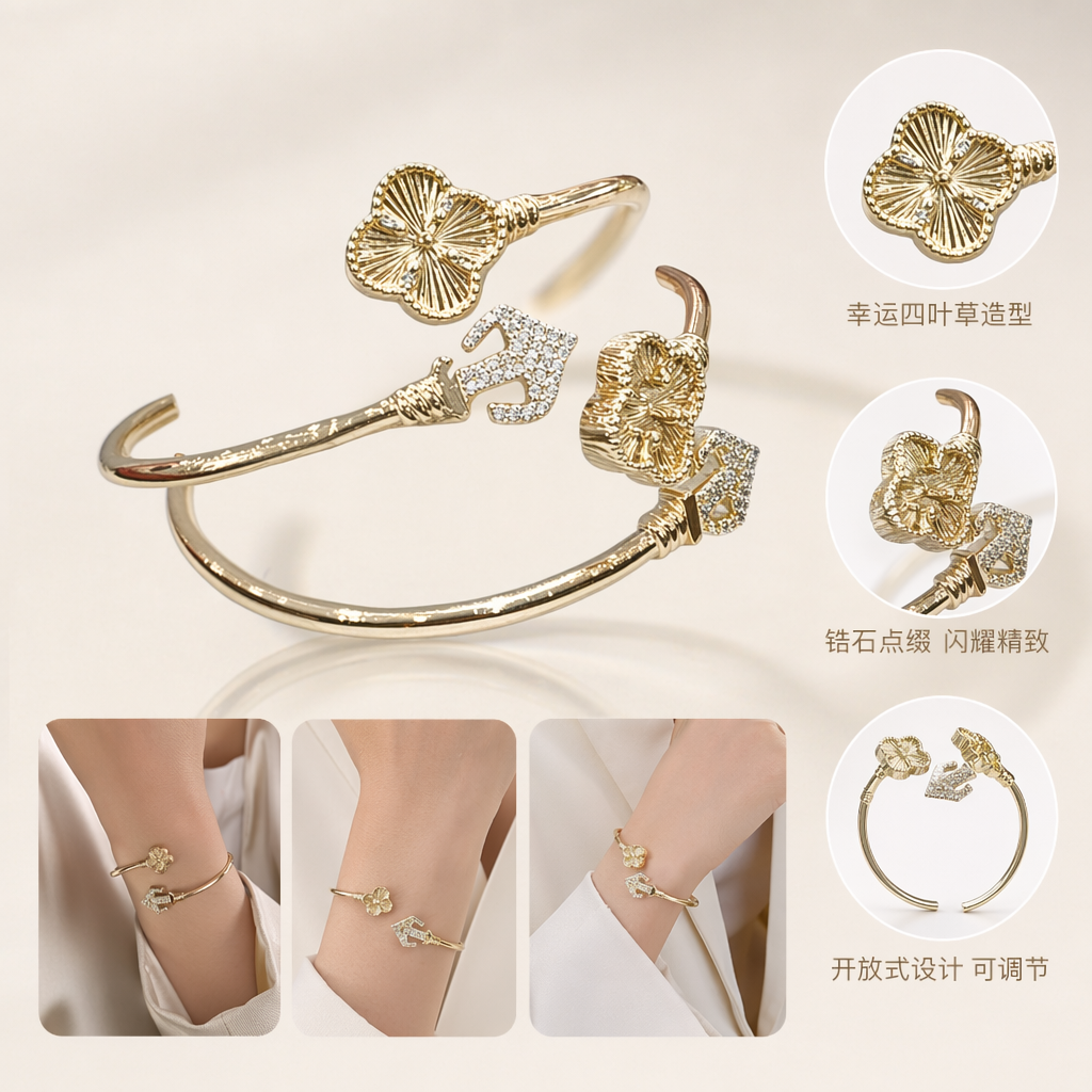 Gold bracelet, pure silver gold-plated, simple, fashionable and versatile wrist accessory for ladies