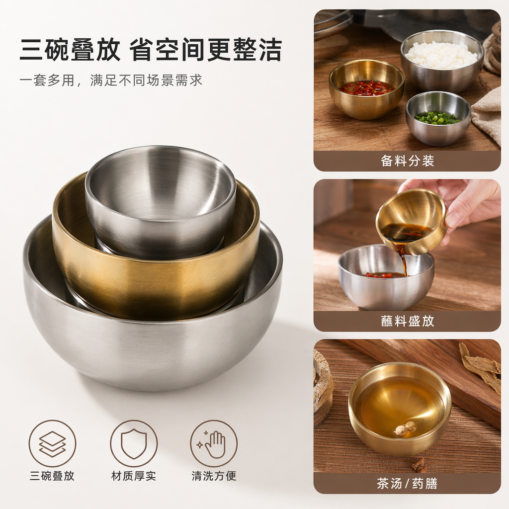 不锈钢双层防烫碗家用保温隔热汤碗盛饭碗